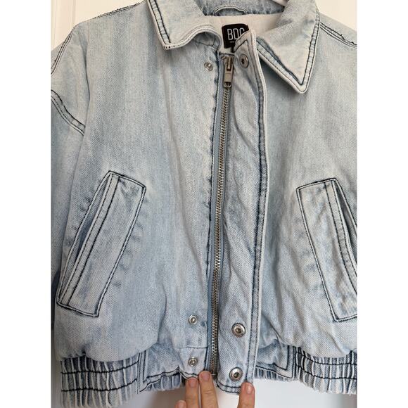 BDG Urban Outfitters Vintage Inspired Crop Bomber Baggy Jean Jacket - Picture 2 of 13